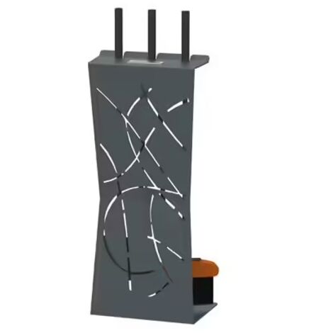 Le Marquier – Serviteur de cheminée vertical en acier peint ardoise – Dimensions 24x15x63 cm – Avec 3 accessoires de jardinage (1/3)