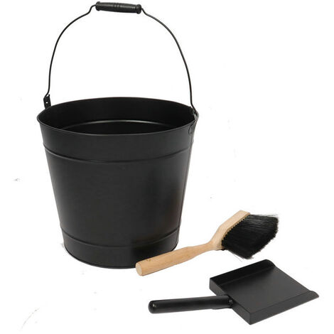 Seau à Cendres BRIAN & DANY 10L Avec Couvercle, Pelle Et Brosse - Pour Cheminée, BBQ