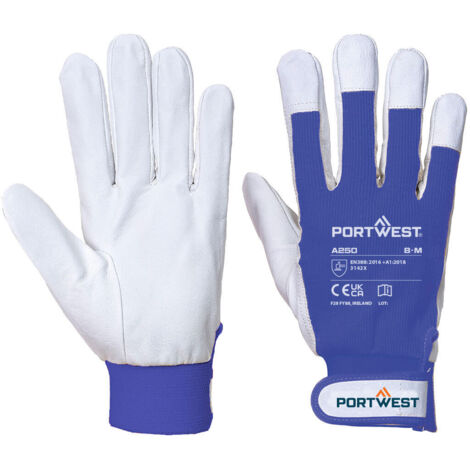 Portwest – Gants de manutention en cuir de chèvre – Taille 8 – Résistance à l'abrasion 4/4 – Certifié CE – Applications industrielles légères