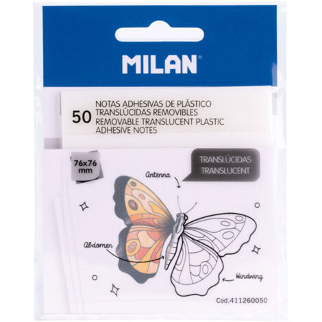 Bloc de 50 notes adhésives translucides amovibles, transparent, 76x76mm Milan (1/3)