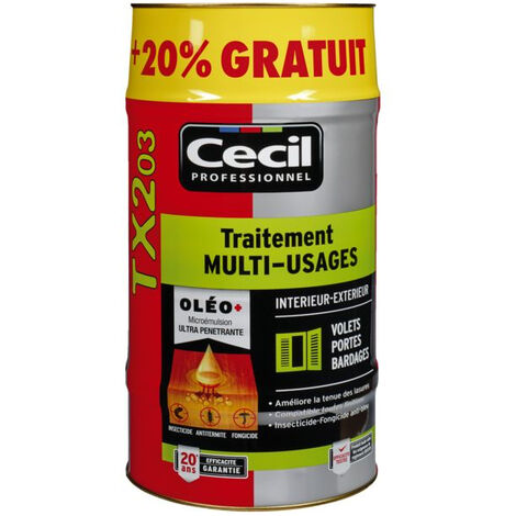 Traitement bois extérieur V33 Tx203 fongicide et insecticide – Protection durable contre insectes et champignons – 25L – Cecil