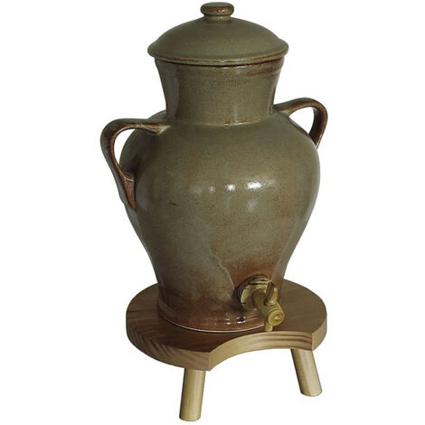 Vinaigrier campagnard 2,5 litres en grès – Socle en bois avec robinet – Fabrication artisanale portugaise – Pour vinaigre maison – Le Pratique