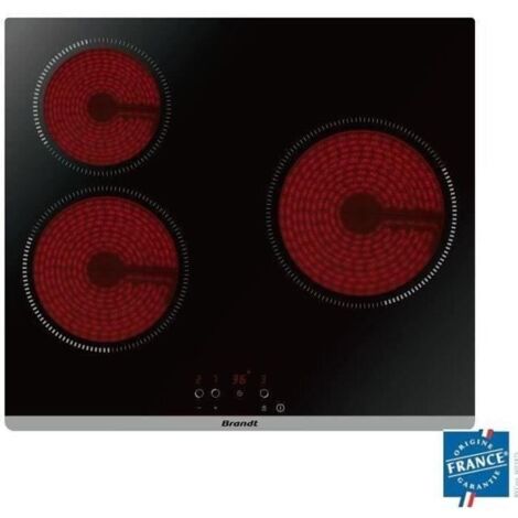 Brandt – Plaque vitrocéramique 3 foyers – Puissance 5300 W – Largeur 60 cm – Design en verre noir – Minuterie jusqu'à 99 minutes - BPV6320 (1/2)