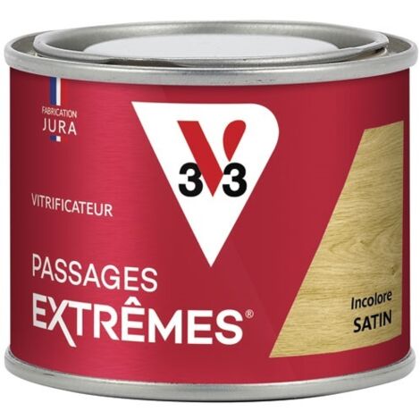 V33 – Vitrificateur passages extrêmes incolore satin 125 ml – Finition durable pour bois dur – Résistance aux chocs et rayures