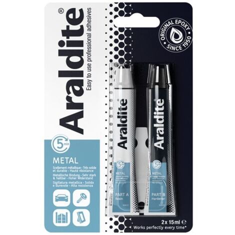Colle epoxy métal 2x15ML – Prise rapide – Haute résistance aux chocs et vibrations – Pour assemblages métalliques – Araldite