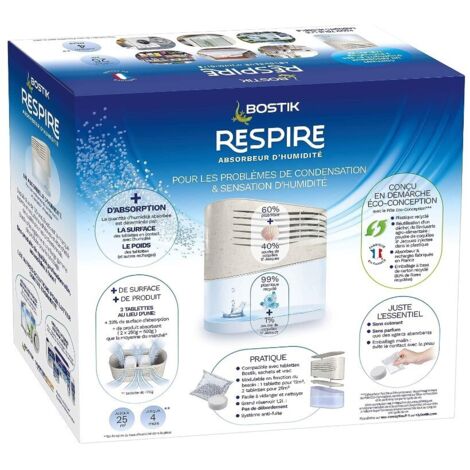 Absorbeur Humidité Respire+2 Recharges+ 2 Recharges Gratuites - Respire Bostik