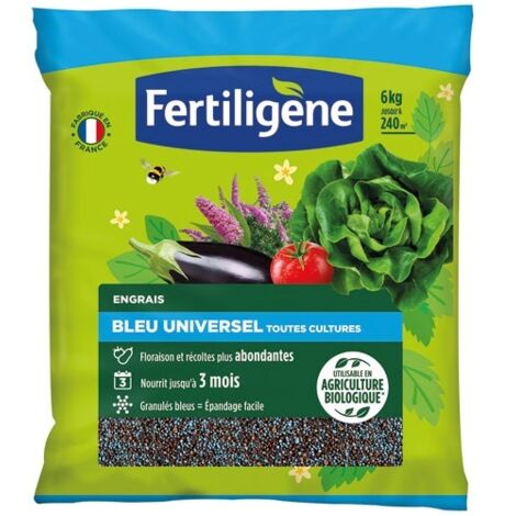 FERTILIGENE FBLEUBIO6 - Engrais Bleu Universel 6 kg - Floraison et récoltes abondantes - Nourrit jusqu'a 3 mois - Pour 240m² (1/4)