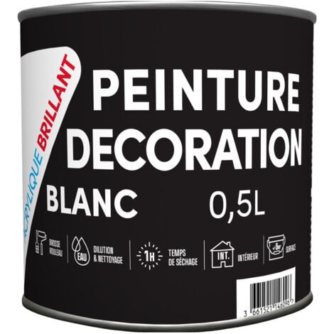 Peinture Décoration Acrylique Brillant Blanc - 181510 - 0.5L - TOUT DANS LE PRIX