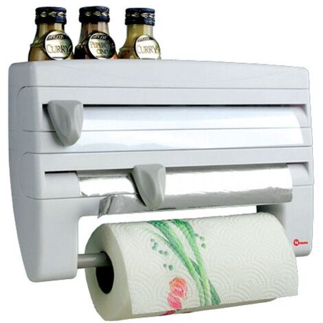 Porte-rouleau de cuisine Metaltex avec aide à la découpe Blanc