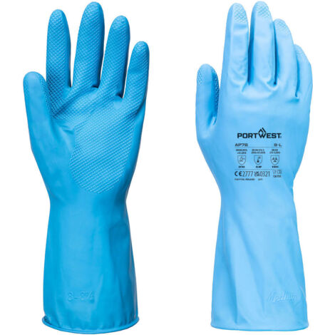 Gant De Protection Fd Chimique B Latex (12 Paires) - Taille M - Bleu - Portwest