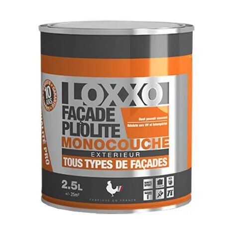 Peinture façade pliolite 2,5L mat blanc – Résistance UV et intempéries – Haut pouvoir couvrant – Séchage rapide 4h – Recouvrable 12h – Loxxo (1/2)