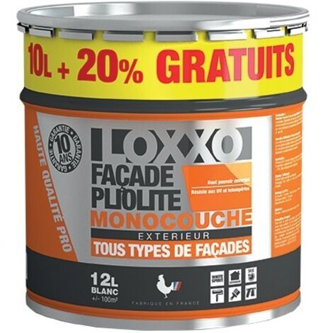 Peinture façade pliolite 12L blanche – Aspect mat – Adhérence exceptionnelle – Résistance aux UV et intempéries – Pour ravalement et décoration – Loxxo (1/2)