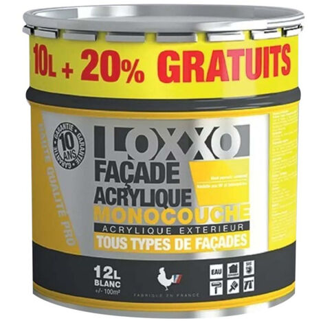 Peinture acrylique monocouche pour façades extérieures 12L – Résistante aux intempéries et UV – Application facile avec rouleau ou airless – Loxxo (1/2)