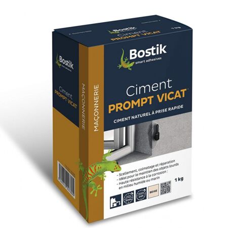 Bostik – Ciment prompt Vicat beige 1.23 kg – Prise rapide en 2 minutes – Faible retrait pour scellement rapide – Résistant à l'eau et à la corrosion
