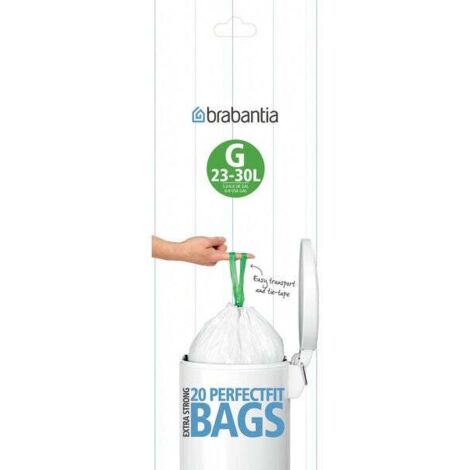 Rouleau de 20 sacs poubelles 30L – Parfaits pour poubelles Brabantia 23L à 30L – Épaisseur 25 microns – Liens de serrage pour fermeture facile