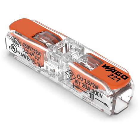 Velleman – Connecteur d'épissure en ligne avec leviers 0,2 - 4 mm² – Connexion sans outil – 2 connexions – Tension 450 V – Courant 32 A (1/2)