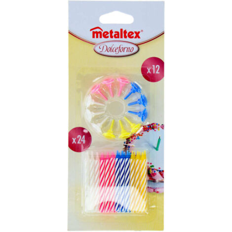 Lot De 24 Bougies Anniversaire +12 Avec Bobèches - Metaltex (1/2)