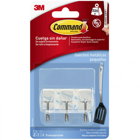 Blister 3 cintres embout fil transparent 4 bandes 225gr 17067clr command 3m