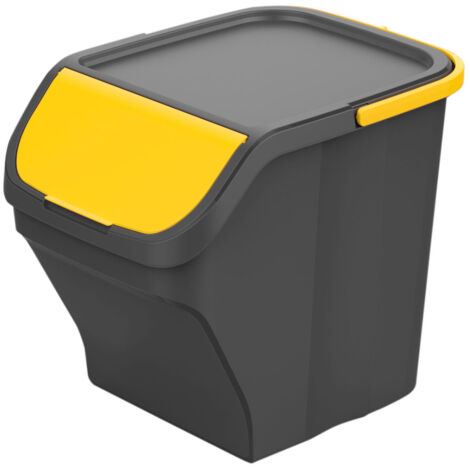 Seau de rangement empilable 25l – Couvercle jaune sécurisé – Plastique robuste pour outils et quincaillerie – Optimise l'espace – Mondex