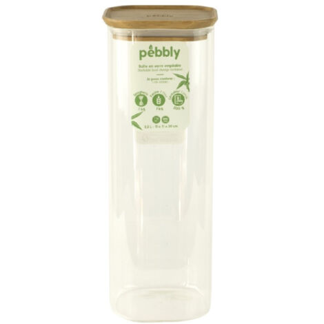 Pot Conservation Carré 2,2l Bambou Conservation Hermétique, Design épuré, Bambou Naturel - Pebbly (1/3)