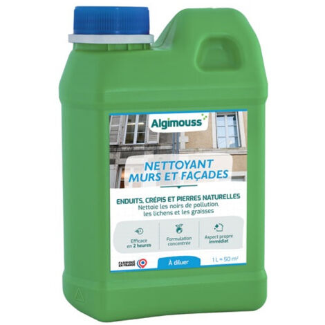 Nettoyant concentré pour murs et façades 1L – Élimine lichens et graisses – Nettoyage rapide en 2h – Pour béton et pierres naturelles – Algimouss