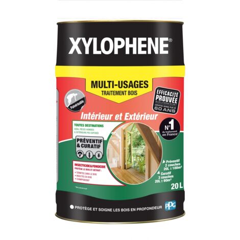 Liquide traitement bois multi-usages 20L – Insecticide et fongicide – Protection durable pour bois intérieur et extérieur – Xylophene