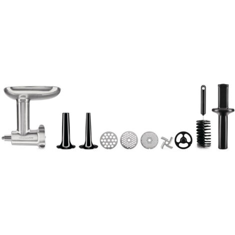 Kitchenaid – Hachoir à viande en métal pour robot pâtissier – 3 grilles inox (fine 3mm, moyenne 4.5mm, épaisse 8mm) – Accessoire à farcir saucisses – Brosse de nettoyage incluse