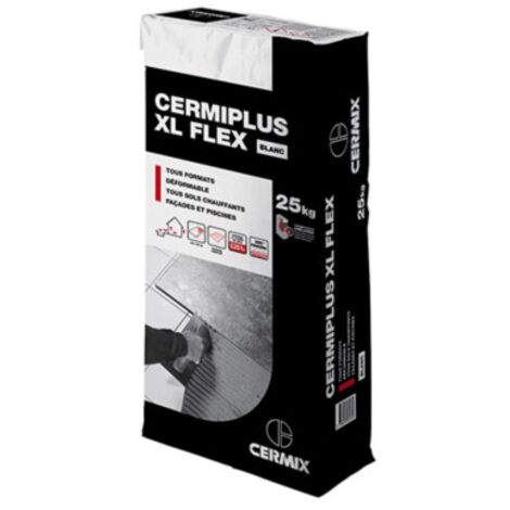 Mortier colle carrelage cermiplus XL flex blanc – Sac de 25 kg – Consommation 6 kg/m² – Pour chantiers humides – Cermix