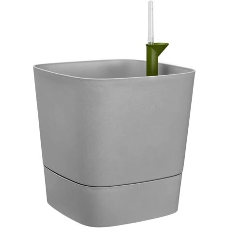 Pot Aqua Care Carré 30cm Ciment Clair Arrosage Autonome Intelligent - Elho (1/5)