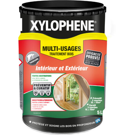 Xylophene – Traitement de bois multi usages 5 L – Incolore – Insecticide et fongicide pour bois dur – Préventif et curatif – Efficacité prouvée