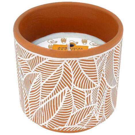 Bougie Citronnelle Pot Terre Cuite Motif Feuilles 380 G - Devineau