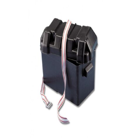 Bac à batterie noir 90Ah – Dimensions internes 285x190xH240mm – Dimensions externes 320x230xH270mm – Casier de rangement pour outils – Tr.Em. (1/5)