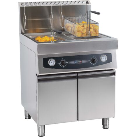 Friteuse professionnelle gaz 2 cuves 17L – Acier inoxydable AISI 304 – Allumage piezoélectrique – Thermostats réglables 0-1 – Casselin