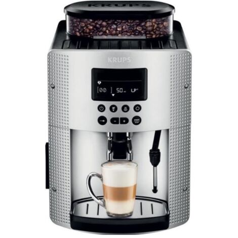 Krups – Cafetière à dosettes 15 bars gris argent – Système Thermoblock compact – Écran LCD – Personnalisation café 3 niveaux