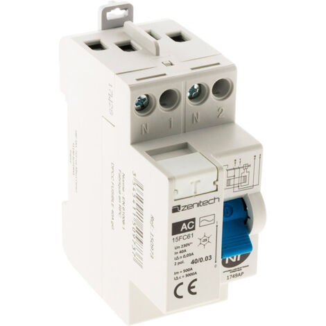 Zenitech – Interrupteur différentiel 30mA – Ampérage 40A – Type AC à vis – Courbe de déclenchement rapide pour protection électrique (1/5)