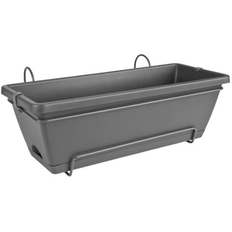 Balconière anthracite 50 x 20 x 18 cm – Kit de plantation en pot en polypropylène recyclé – Volume 9,5 L – Installation facile sur rambardes – Elho - ALL-IN-1