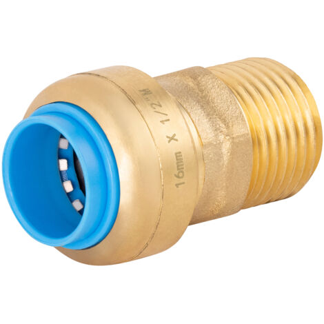 Raccord droit mâle 16mm – Sortie 15x21 – Laiton pour plomberie – Installation rapide sans outil – Compatible PER et multicouche