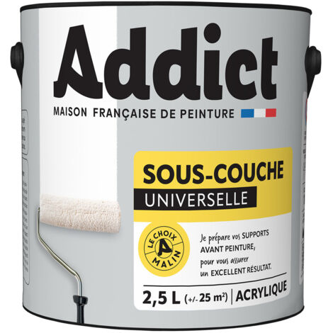 Peinture sous couche universelle 2.5L – Acrylique mate pour murs et plafonds – Application facile – Rendement 8 à 12 m²/L – Addict