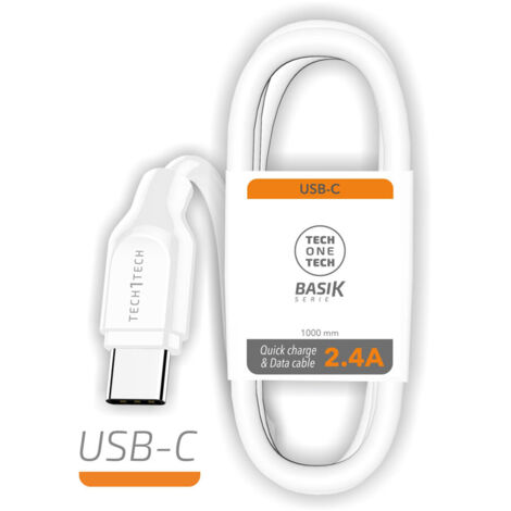 Câble USB-A vers USB-C (2,4 A 5 V) de 1 mètre de long, couleur blanche (1/2)