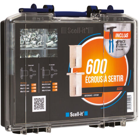 Scell-It – Coffret pince manuelle M3-M6 avec 600 écrous à sertir – Fixations rapides pour métal et plastique – Kit complet pour professionnels (1/5)