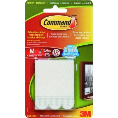 Languettes adhésives de fixation pour tableaux – Lot de 8 – Charge max 5,4 kg – Plastique blanc – Installation sans traces – Command