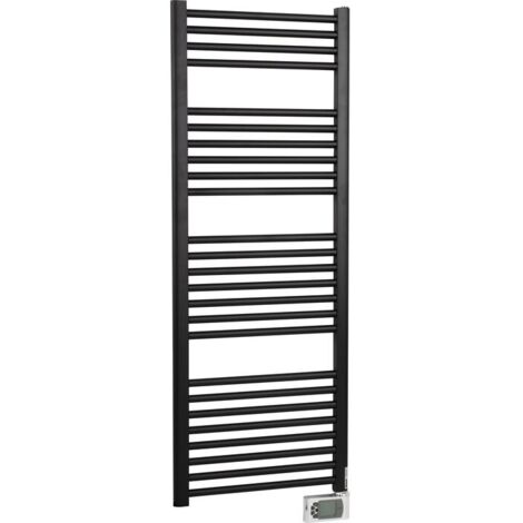 Irsap – Sèche-serviette électrique 750 W – Corps à fluide caloporteur – Indice IP44 – Fixation murale – Coloris noir élégant (1/4)