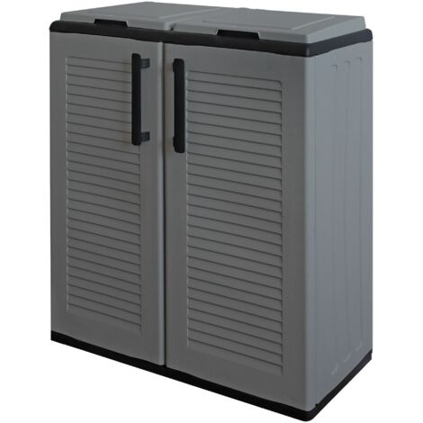 Armoire Basse En Polypropylène, Ligne Eco Easy, Tri Sélectif 2 Couvercles, Gris Foncé, 68 X 37 X 84 Cm