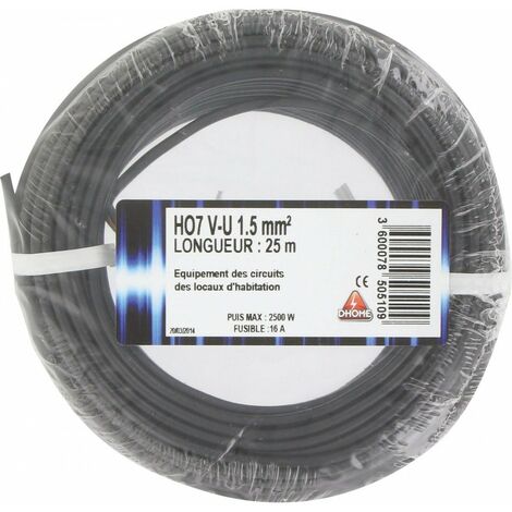 Fil électrique H07 V-u 1,5 Mm²  25 Noir