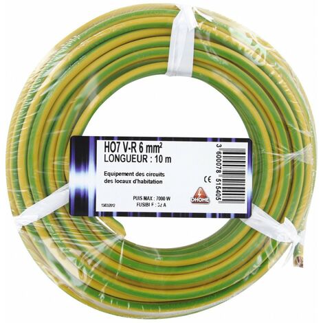 Câble electrique H07V-R 10mm2 - Vert et jaune