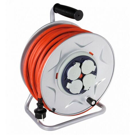 Enrouleur électrique 40 m HO7 RN-F 3G 2,5 mm² – 4 prises 16 A avec clapets – IP44 pour chantiers humides – Moteur durable en zinc – Dhome