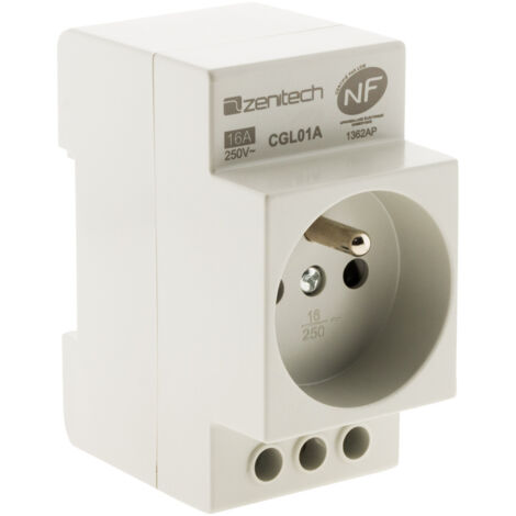 Zenitech – Prise modulaire 2P+T NF – Installation tableau électrique – Intensité 16A – Puissance 3680W – Tension 230V/50Hz