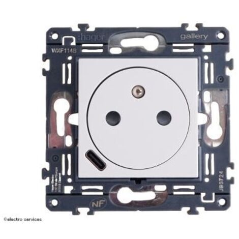 Hager – Prise de courant affleurante 2P+T avec chargeur USB-C – Usage intérieur – Courant 16A – Tension 250V – Mécanisme Gallery