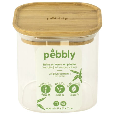 Pebbly - Boîte alimentaire verre et bambou 800ml (1/3)