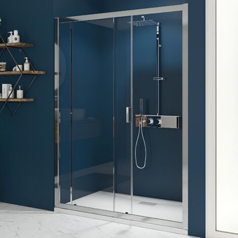 Porte de douche Coulissante KINEDO Smart Express 140X190 Profilé Chromé Verre Transparent (1/3)